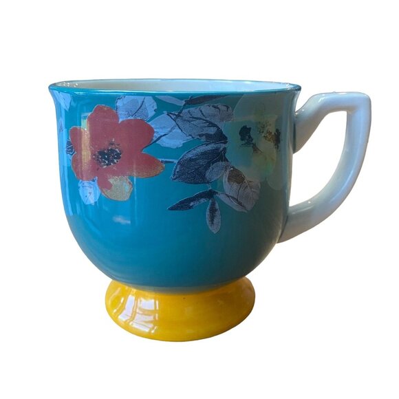 The Pioneer Woman Coffee Tea Mug Cup Teal Green Blue Floral - Picture 1 of 5